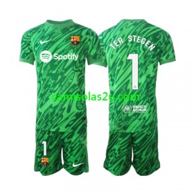 Camisolas de futebol FC Barcelona Ter Stegen 1 Guarda Redes Criança Equipamento Principal 2024/25 Manga Curta